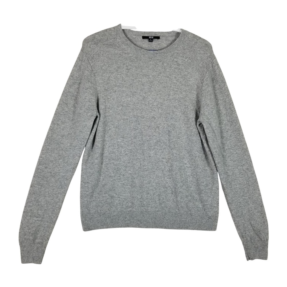 Uniqlo Cashmere Sweater Women XL Grey Crew Neck Pullover 251-469479